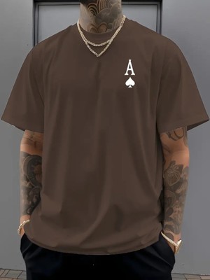 Erkekler Için Maça Ası Poker Baskılı Günlük Tişört