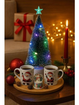 Empressco Yeşil Mini Çam Ağacı, Işıklı, 20 Cm, Yılbaşı Dekoru, Masa Üzeri, Uçlara Kar Yağmış