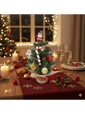 Empressco Süslü Çam Ağacı Masa Üstü Yılbaşı Dekoru Haki Renkli Alternatif