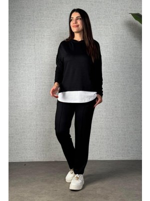 Mossta Modern Viskon Iki Iplik Kumaş Rahat Kalıp Günlük Ikili Takım - Siyah