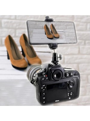 CetKing Kamera Üstü Montaj Aparatı Bilyeli Mafsal Oynar Başlı ve Telefon Tutucu Kamera Çekimi Önizleme Yapmak Telefon Tutamacı Mfs1