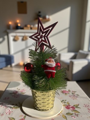 Empressco 28 cm Yıldız Temalı Mini Yapay Yılbaşı Ağacı, Ev Dekoru, Noel Süsü