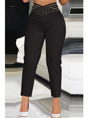 Mossta Yüksek Bel Detaylı Ithal Krep Pantolon - Siyah