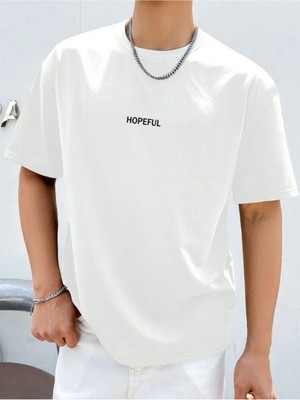 Unisex Yeni Sezon Oversize Hopeful Yazılı Baskılı Pamuklu Tshirt