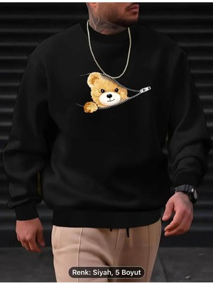 2 Iplik Şardonlu Ayıcık Baskı Desenli Sweatshirt