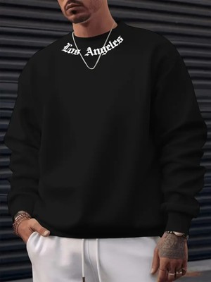 Los Angeles Yazı Baskılı Erkek Uzun Kollu Yuvarlak Yaka Sweatshirt