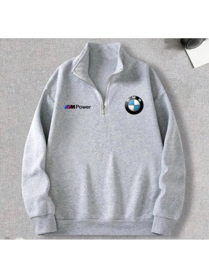 Yeni Sezon Yarım Fermuarlı Bmw M Power Baskılı Sweatshirt