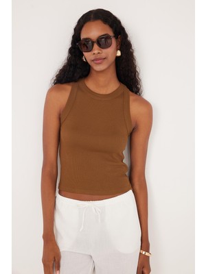 Tudors Kadın Slim Fit Halter Yaka Modal Kumaş Kahverengi Body Atlet