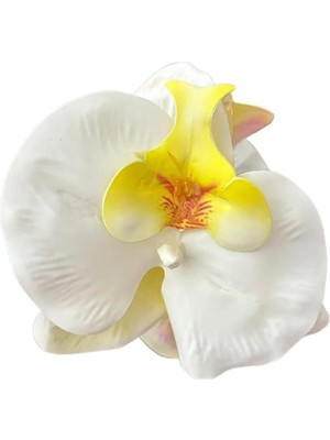 CetKing Renkli Orkide Çiçekli Aloha Büyük Mandal Toka (Beyaz)