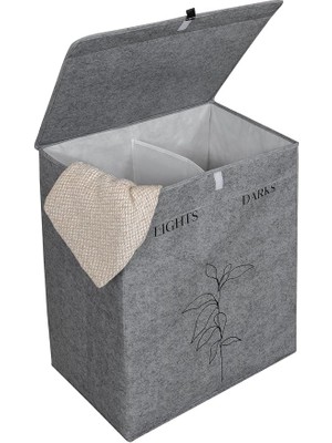 CetKing Keçe Deri Kulplu 2 Bölmeli Dekoratif Çamaşır Sepeti