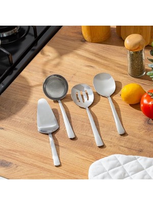 CetKing Sidney Paslanmaz Çelik Sos Servis Seti - Kürek Kepçe Kaşık Kevgir - 4 Parça