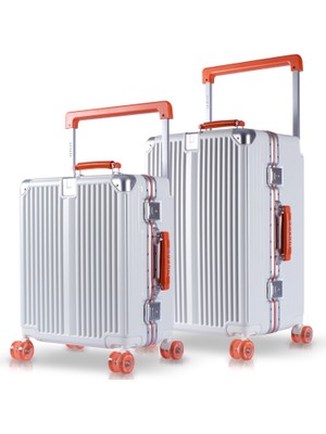 Zeplin Boxy Pc Policarbon 2'li Valiz Seti (Kabin ve Orta) Beyaz-Turuncu