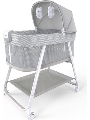 CetKing Lullanight Gem Bebek Yatağı, 4 Tekerlekli ve Hava Geçiren Kenarlı, Gri, 0-5 Ay, 7 Kg'a Kadar