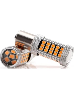 CetKing 93 Tek Duy LED PY21W Tip BAU15S 66 Ledli Yakın Tırnak Mercekli Turuncu