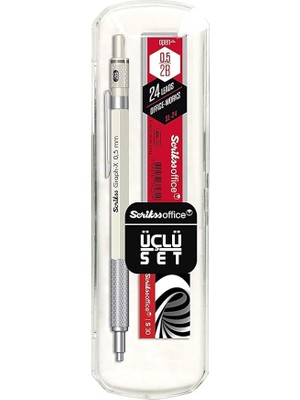 CetKing Office Graphx 3'lü Set Mekanik Kurşun Kalem Silgi Min Beyaz 0.5 mm