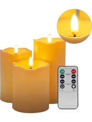 CetKing Alevsiz Titreyen LED Mum Büyük Boy 3lü Set Kumandalı