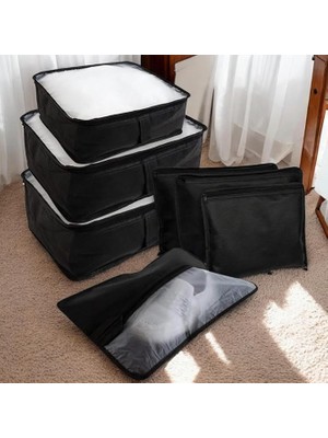 CetKing Lüks 7 Parça Bavul Dolap Eşya Düzenleyici Pencereli Organizer Set, Siyah