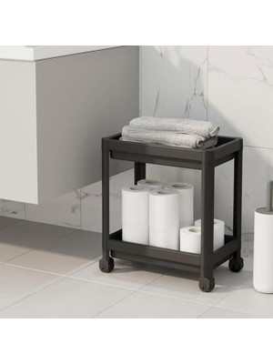 CetKing 2 Katlı Tekerlekli Tezgah Altı Düzenleyici, Mutfak, Banyo, Ardiye ve Depo Için Yer Tasarruflu Depolama Rafı | Kompakt ve Pratik Tasarım (40X36X23CM) (Siyah)