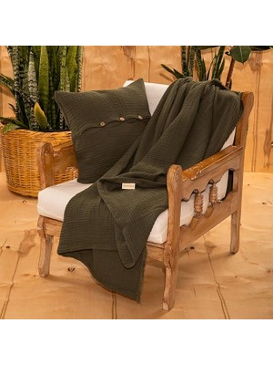 CetKing Tekstıl Lüks 100% Pamuk Koltuk Şalı Tv Battaniyesi, Geniş 130X170 cm Yüksek Kaliteli Pamuklu Kumaş Dekoratif Koltuk Atma Şal Battaniyeleri (Düz Haki Yeşili Müslin Kumaş)