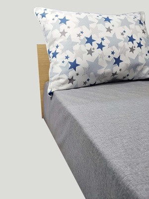 CetKing Ev Tekstil Ürünleri, Lacivert-Yildiz Tek Kişilik Lastikli Çarşaf ve Yastık Kılıfı, 100 x 200