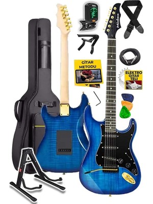 CetKing GLC-40BL Profesyonel Elektro Gitar Mavi (Stand Gigbag Askı Capo Tuner Pena Kablo Yedek Tel)