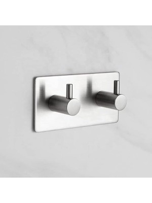CetKing Paslanmaz Çelik 2 Topuzlu Bornoz Askısı Havluluk Xl Askılık Inox - Kendinden Yapışkanlı
