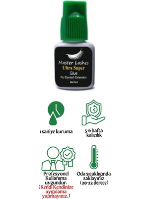Master Lashes İpek Kirpik Yapıştırıcısı Yeşil Kapaklı 5ml Yumuşak Uygulama ve Uzun Süre Kalıcılık