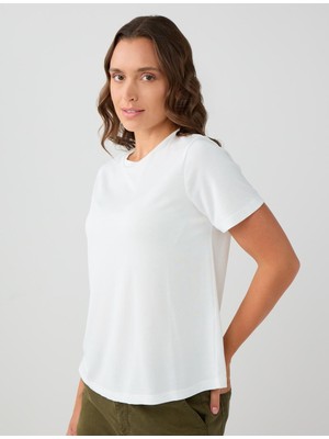 Jimmy Key Beyaz Bisiklet Yaka Kısa Kollu Örme Modal Tişört