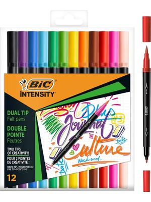 CetKing Intensity Keçeli Kalem Seti, Çift Uçlu Fırça Kalemi, Boyama Için, 12 Farklı Renkte, Fırça ve Ince Uçlu