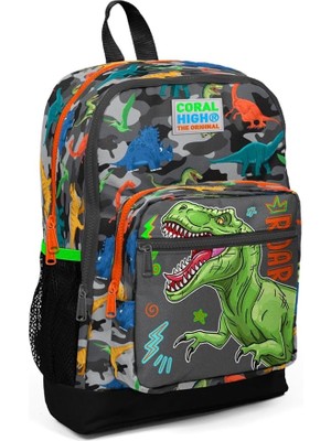 CetKing High Gri Yeşil Dinazor Ilkokul ve Günlük Sırt Çantası - Erkek Çocuk