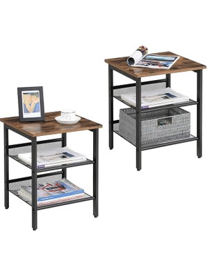 CetKing Komodin, 2'li Set, Ayarlanabilir File Raflı, Oturma Odası, Yatak Odası, Endüstriyel, Sağlam Çelik Çerçeve, Rustik Kahverengi + Siyah