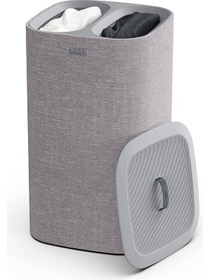 CetKing Joseph Tota 60 Litre Gri Çamaşır Ayırma Sepeti Kolay Taşınabilir Çift Bölmeli Tasarım