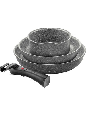 CetKing Torre Kızartma Tavası Seti ve Saplı Tencere, 20 + 28 cm + Saplı Tencere 16 Cm, Seramik Kaplama, Indüksiyonlu Ocaklara Uygun, Çıkarılabilir Sap, Alüminyum