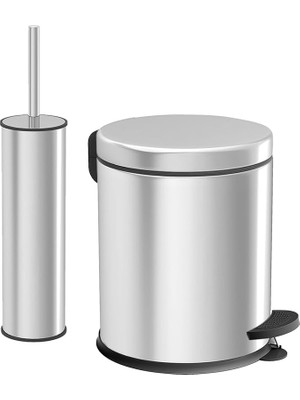 CetKing Premium Serisi Şık Tasarım Paslanmaz Çelik Çöp Kovası ve Wc Fırçası 2 'li Banyo Seti