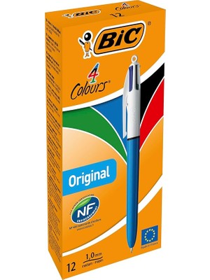 CetKing 4 Colours Medium Tükenmez Kalem, 12'li Kutu, 1.0mm Uç, Tek Kalemde Mavi, Kırmızı, Yeşil ve Siyah Renkler