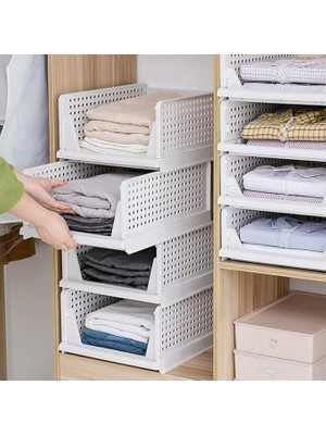 CetKing 3'lü Raylı Elbise Dolap Içi Organizeri - Mutfak Banyo Düzenleme Depolama Üst Üste Dizilebilir (1, Beyaz)