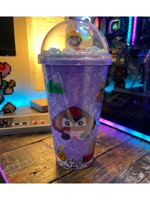 Super Mario Temalı Mor Işıltılı Soğuk-Içecek Bardağı
