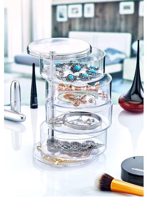 CetKing Şeffaf Akrilik 4 Katlı Dönebilen Takı Organizer Düzenleyici, Takı Kutusu, Takı Organizeri, Akrilik Takı Organizeri | Takılarınızı Şık ve Düzenli Tutun!
