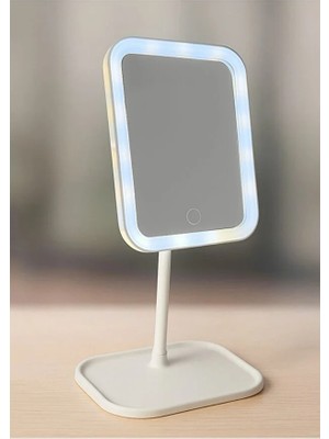 Usin Dikdörtgen Şarjlı 3 Farklı Işık Modu Dokunmatik Ledli Işıklı Masa Üstü Yüz Banyo Makyaj Aynası