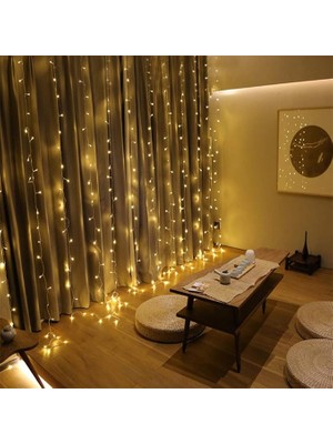 CetKing 8 Fonksiyonlu 200 LED 10 Saçak Şerit LED 2x2 Perde Ip LED (Gün Işığı)