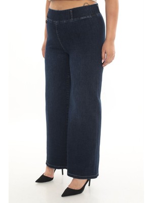 Zanessi Büyük Beden Denim Toparlayıcı Yüksek Bel Boru Paça Kadın Pantolon