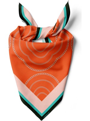 Vissona A68 Kadın Koyu Turuncu Turkuaz Tether Desenli 50X50 Bandana Hyl DG01040-22