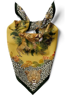 Vissona Z17 Kadın Sarı Kaplan Desenli 50X50 Bandana Hyl DG01286-22