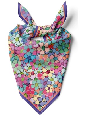 Vissona E15 Kadın Çiçek Desenli Bandana 50X50 Mor DG0137-22