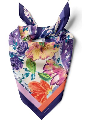 Vissona Kadın Lila Turuncu Blatt Desenli 50X50 Bandana