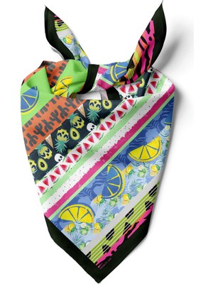 Vissona Z25 Kadın Yeşil Meyve Desenli 50X50 Bandana Hyl DG01266-22