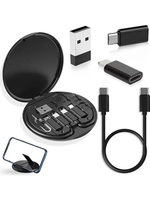 Azurtech Yeni Taşınabilir Çok Fonksiyonlu Veri Kablosu Kiti Dijital Organizatör 60W Hızlı Şarj Kablosu 5-1 Arada 1'e 1 Tip C'den C'ye Adaptör Kümesi