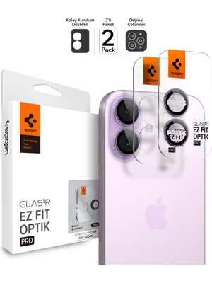 Spigen Apple iPhone 17 / 16 Plus / 16 ile Uyumlu Kamera Lens Camı Koruyucu Kolay Kurulum GLAS.tR EZ Fit Optik Pro (2 Adet) Purple - AGL10127