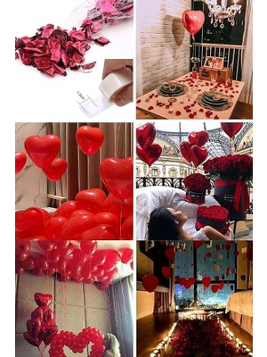 CetKing Set Kuru Gül Yaprağı,banner,20 Kalp Balon,20 Beyaz Mum Romantik Hediye 14 Şubat