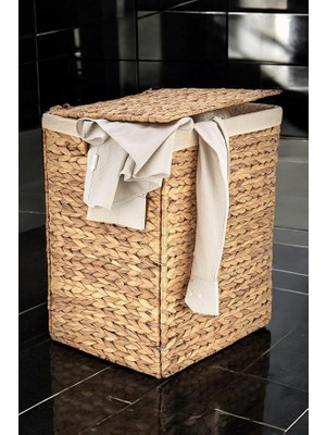 CetKing Yapımı Doğal Hasır Katlanabilir Kirli Çamaşır Sepeti, Modern Çamaşır Sepeti, Katlananır Yer Kaplamayan Rattan Kirli Çamaşır Sepeti (44X34CMYÜKSEKLIK 54CM)